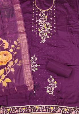 Purple embroidered cotton churidar dress-materials 2