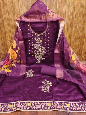 Purple embroidered cotton churidar dress-materials 3
