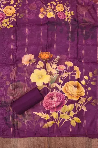 Purple embroidered cotton churidar dress-materials