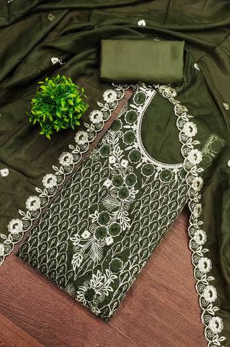 Mehendi embroidered georgette semi stitched churidar dress-materials