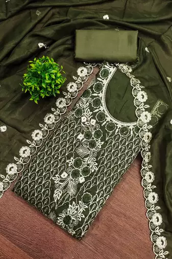 Mehendi embroidered georgette semi stitched churidar dress-materials