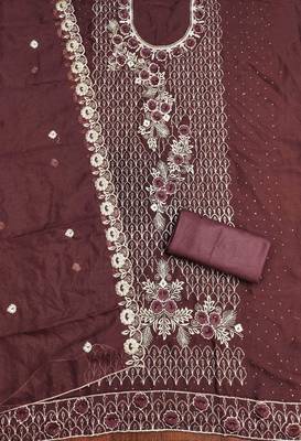 Purple embroidered georgette churidar dress-materials 2