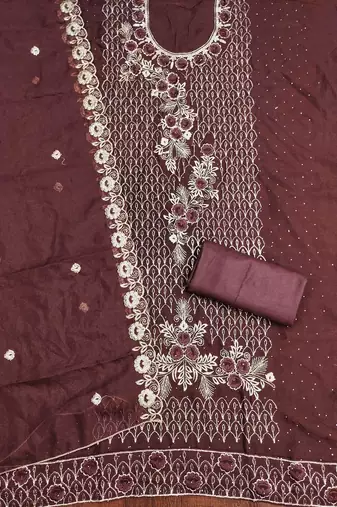 Purple embroidered georgette churidar dress-materials