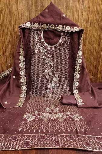 Purple embroidered georgette churidar dress-materials