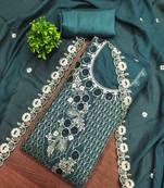 Sea-green embroidered georgette semi stitched churidar dress-materials