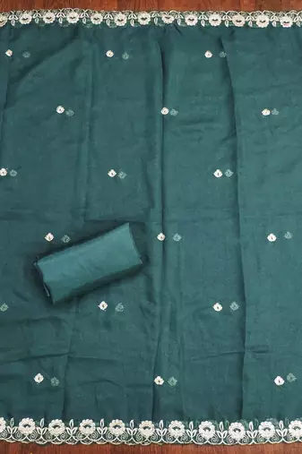 Sea-green embroidered georgette churidar dress-materials
