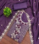 Violet embroidered georgette semi stitched churidar dress-materials