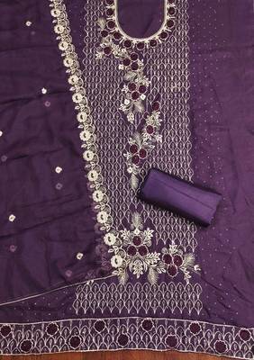 Violet embroidered georgette churidar dress-materials 2