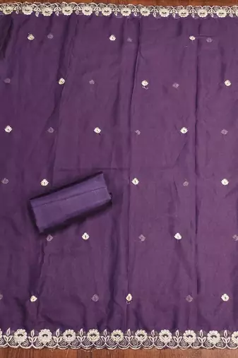 Violet embroidered georgette churidar dress-materials