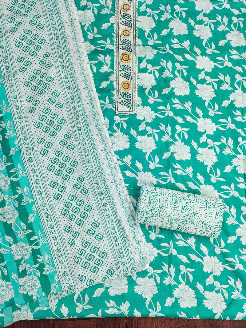 Multicolor printed cotton semi stitched churidar dress-materials