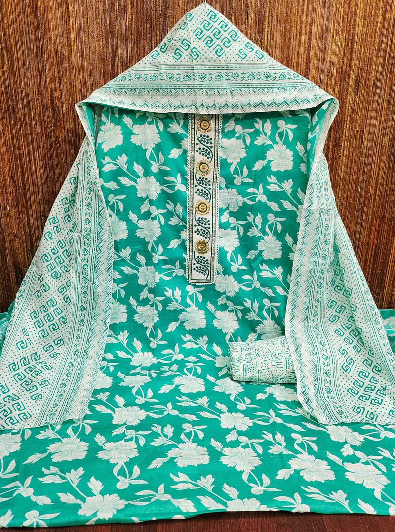 Multicolor printed cotton semi stitched churidar dress-materials