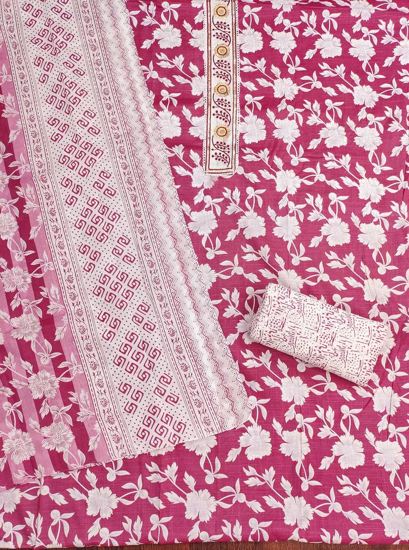 Multicolor printed cotton semi stitched churidar dress-materials