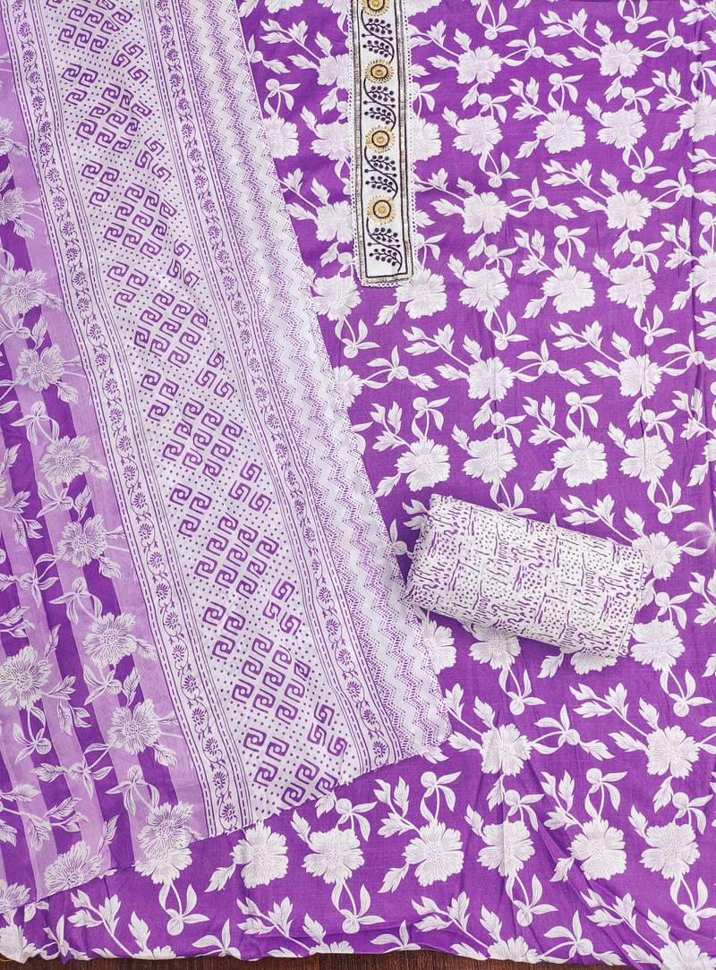 Multicolor printed cotton semi stitched churidar dress-materials