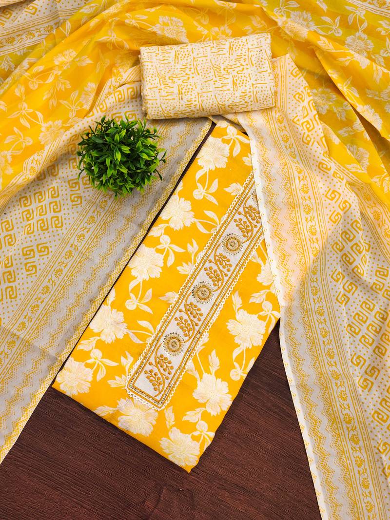 Multicolor printed cotton semi stitched churidar dress-materials