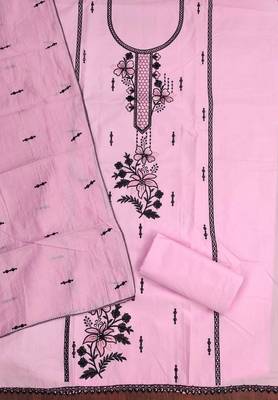 Baby-pink embroidered cotton churidar dress-materials 2