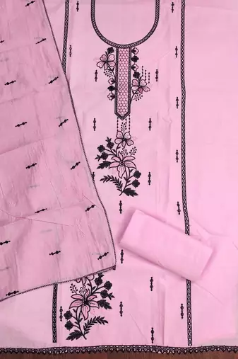 Baby-pink embroidered cotton churidar dress-materials
