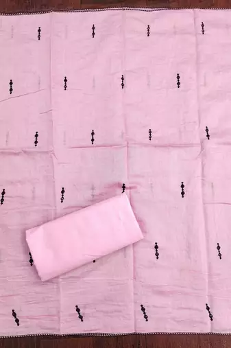 Baby-pink embroidered cotton churidar dress-materials