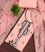 Peach embroidered cotton semi stitched churidar dress-materials