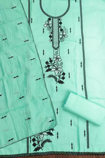 Sea-green embroidered cotton churidar dress-materials