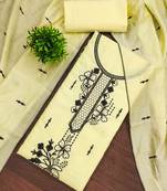 Yellow embroidered cotton semi stitched churidar dress-materials