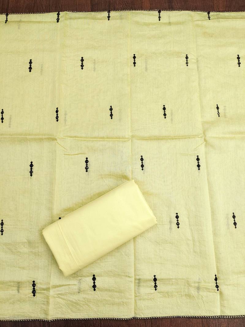 Yellow embroidered cotton semi stitched churidar dress-materials