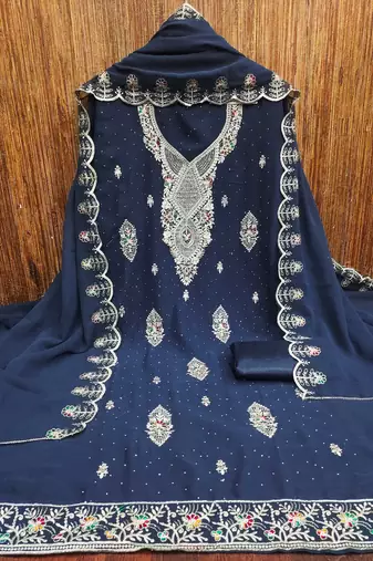 Blue embroidered georgette churidar dress-materials