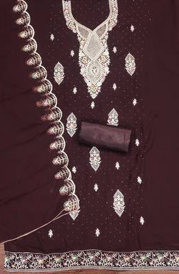 Brown embroidered georgette churidar dress-materials 2