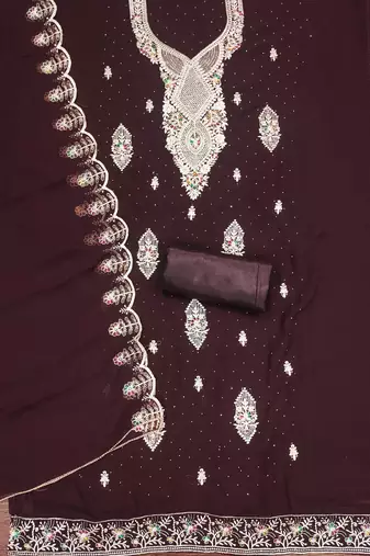 Brown embroidered georgette churidar dress-materials