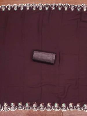Brown embroidered georgette churidar dress-materials 4
