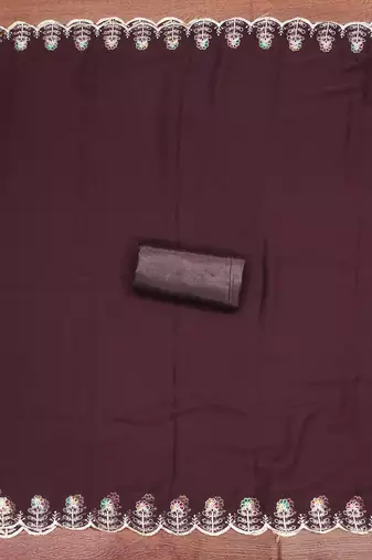 Brown embroidered georgette churidar dress-materials