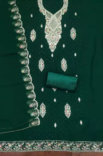 Green embroidered georgette churidar dress-materials