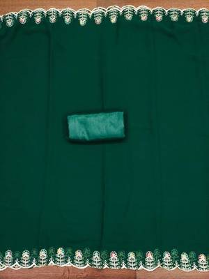 Green embroidered georgette churidar dress-materials 4
