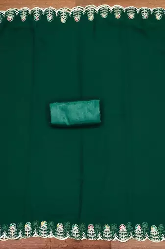 Green embroidered georgette churidar dress-materials