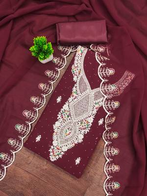 Maroon embroidered georgette churidar dress-materials 1