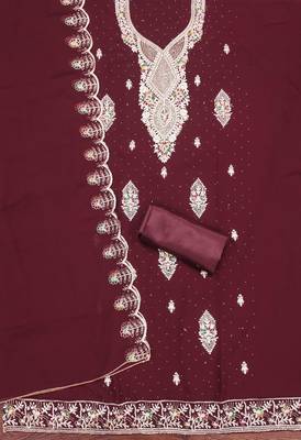 Maroon embroidered georgette churidar dress-materials 2