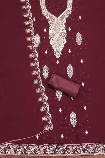 Maroon embroidered georgette churidar dress-materials