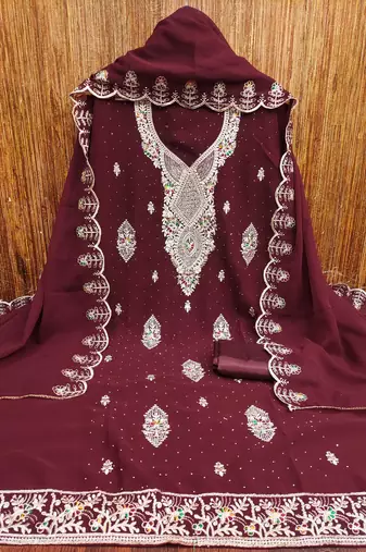 Maroon embroidered georgette churidar dress-materials