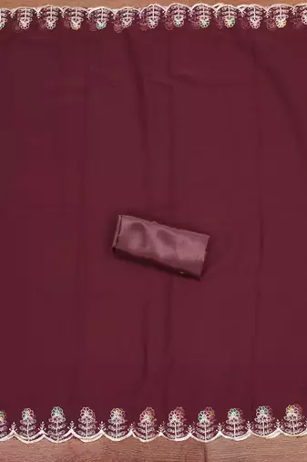 Maroon embroidered georgette churidar dress-materials