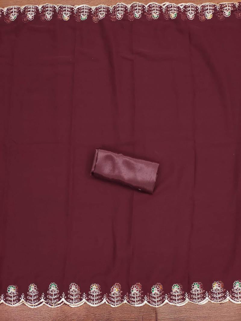 Maroon embroidered georgette semi stitched churidar dress-materials