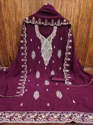 Purple embroidered georgette churidar dress-materials 3