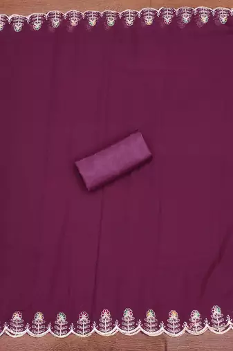 Purple embroidered georgette churidar dress-materials