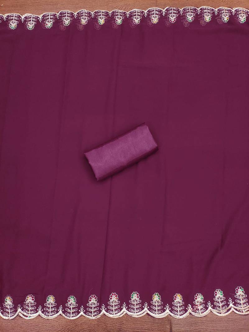 Purple embroidered georgette semi stitched churidar dress-materials