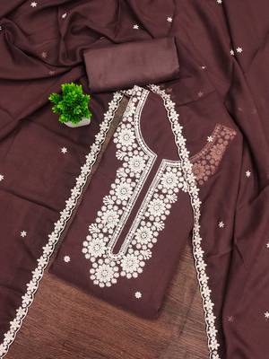 Brown embroidered georgette churidar dress-materials 1