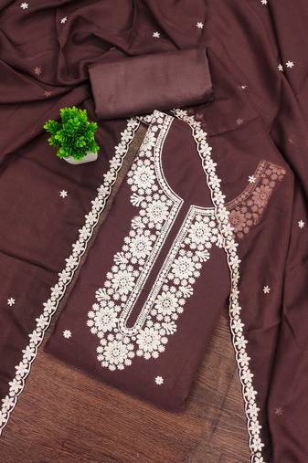 Brown embroidered georgette semi stitched churidar dress-materials