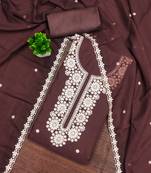 Brown embroidered georgette semi stitched churidar dress-materials