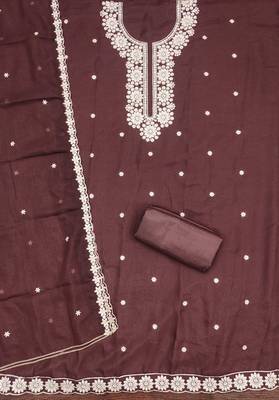 Brown embroidered georgette churidar dress-materials 2
