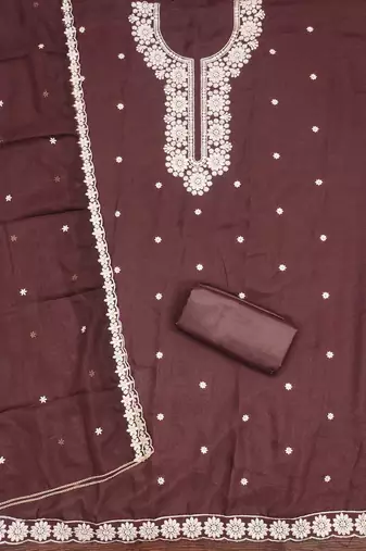 Brown embroidered georgette churidar dress-materials