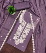 Lavender embroidered georgette semi stitched churidar dress-materials
