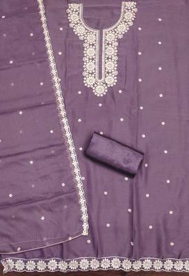 Lavender embroidered georgette churidar dress-materials 2