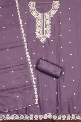 Lavender embroidered georgette churidar dress-materials